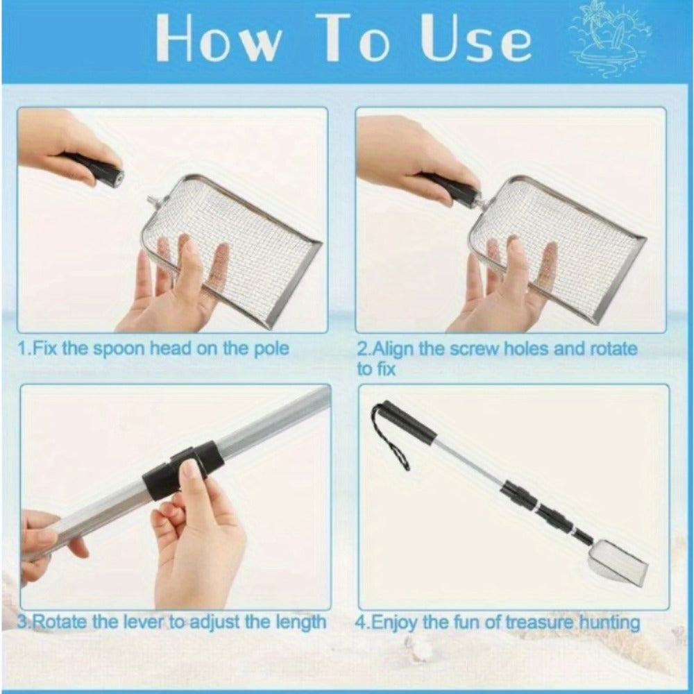 Beach Sand Sifter Scoop with Three-Section Telescopic Handle, Single or 2-Pack