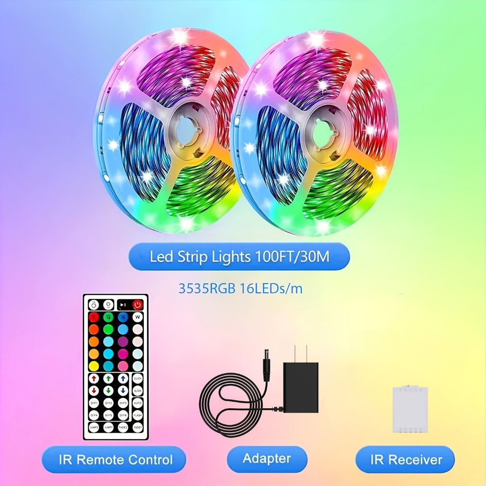 LED Strip Lights 100ft Color Changing with 44-Key Remote & Power Supply – RGB Light Strip for Bedroom Ceiling Living Room Festival Wedding Party Decor 30m