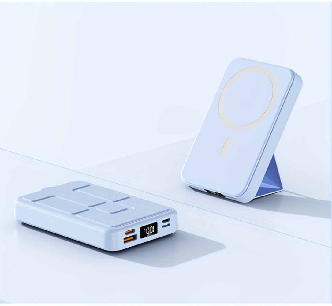 Magnetic Wireless Power Bank 10000mAh 22.5W Fast Charging Portable Charger with LED Display Built-in Kickstand PD20W USB-C Charges 3 Devices Travel Outdoor Black White Purple