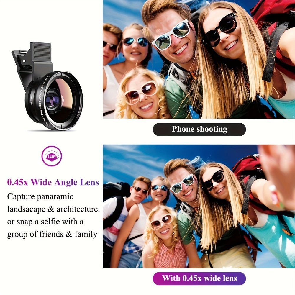 Clip-On Phone Lens Kit 2-in-1 – 0.45x HD Wide Angle & 12.5x Super Macro Lens for iPhone & Android, Universal Smartphone Camera Upgrade for Travel, Nature & Content Creation