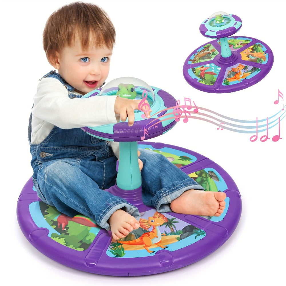 Dinosaur Sit and Spin Toy for Toddlers with Music & LED Flash Lights – 360° Spinning Seat Interactive Sensory Toy for Kids 18 Months+, Indoor Balance & Coordination Toy, Christmas & Birthday Gift