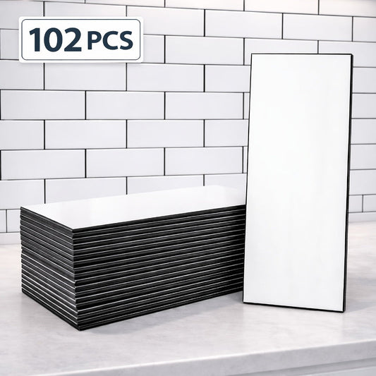 Peel and Stick Subway Tiles, Glossy White PVC, 102 Pieces, 3 x 6 Inches
