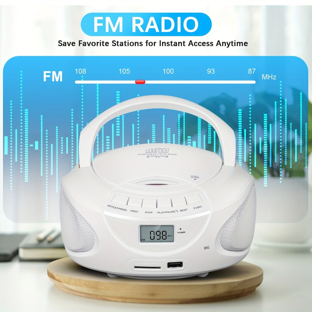 Portable CD Player Boombox with AM FM Radio Dual Stereo Speakers, Aux Input USB TF Card MP3 Player, Earphone Jack, A-B Repeat, Plug & Play 120V, Multi-Function Home & Outdoor CD Boombox