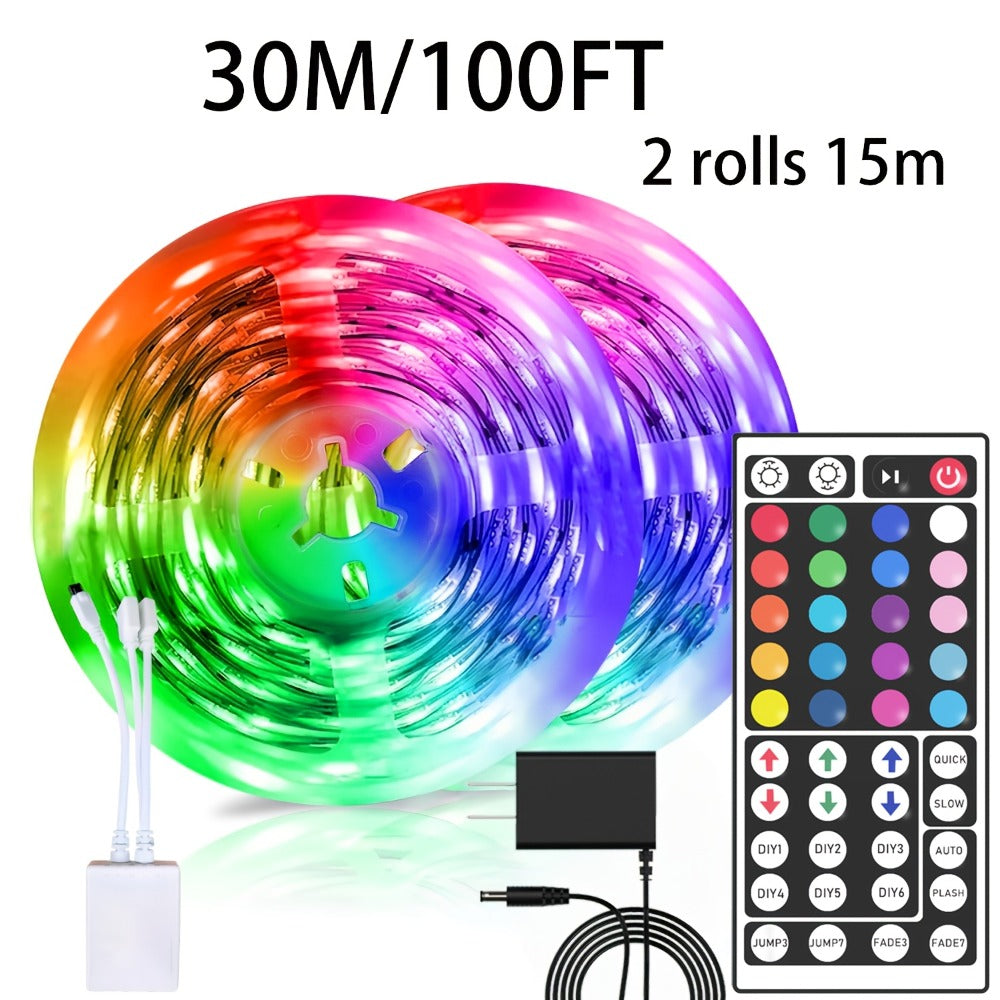 LED Strip Lights RGB 50ft 100ft – Smart Color Changing Light Strip Remote Control Stepless Dimming Music Sync for Bedroom TV Backlight Living Room Stairs Party Christmas Halloween Decor