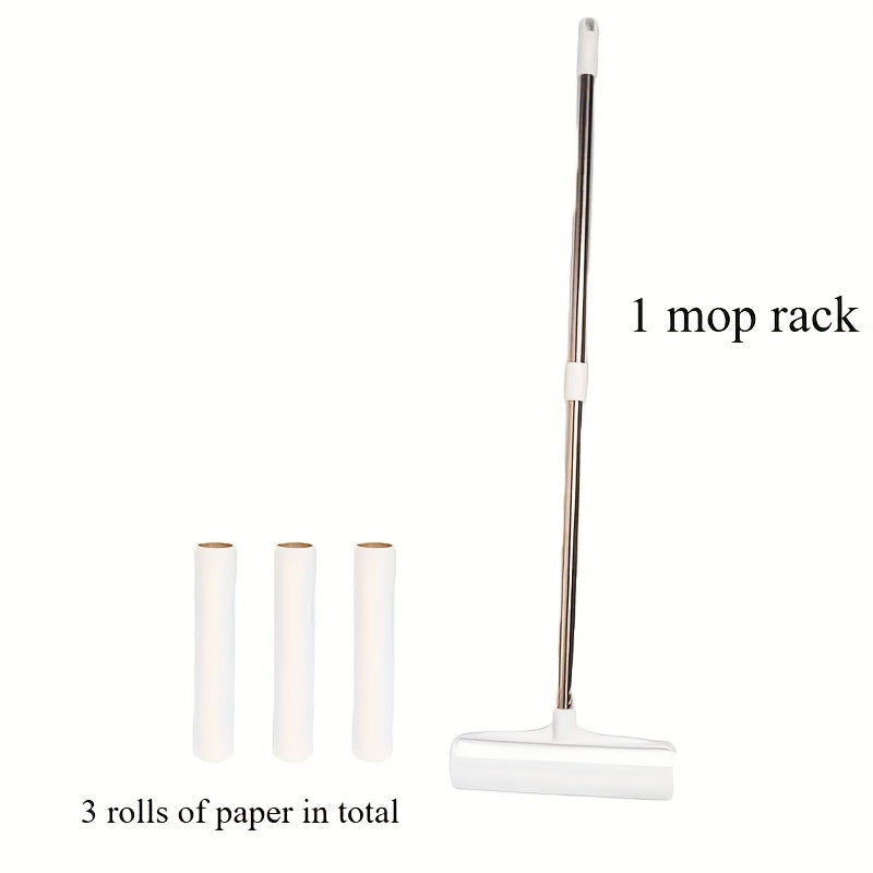 Pet Hair Removal Set 4 Piece Extendable Mop Brush with 3 Sticky Roller Refill Rolls for Floor Sofa Carpet Furniture Lint Roller Mop Combo for Dog Cat Hair Cleaning Home Use