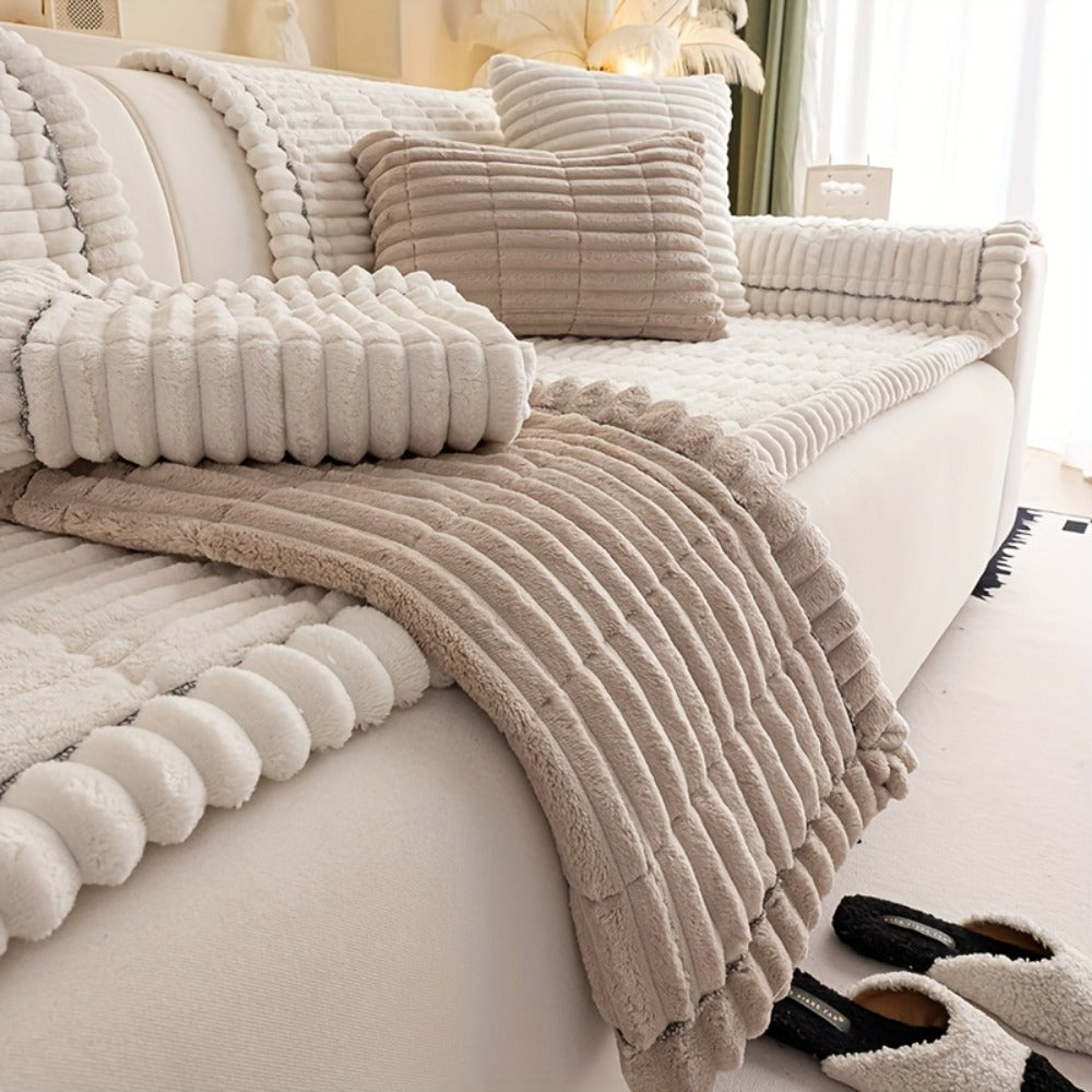 Sofa Cushion Cover Plush Velvet Washable Seat Pad Wavy Edge Soft Kapok Filling for Couch Loveseat 1 2 3 4 Seater — Easy Install Home Decor Protection