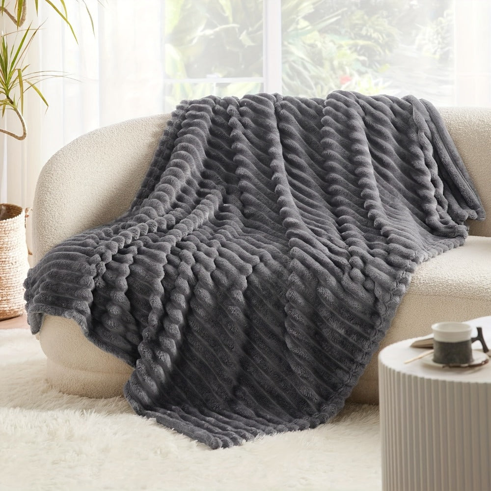 Reversible Faux Rabbit Hair Blanket – Thickened Soft Thermal Throw for Bed, Nap, Office & Camping, All Season, 4 Colors, 5 Sizes