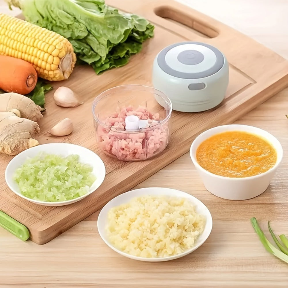 Mini Electric Garlic Chopper USB Rechargeable - Electric Food Chopper & Masher, Portable Garlic Crusher for Meat, Onion, Ginger & Herbs, 250ML / 8.45oz Kitchen Gadget in White, Green & Pink