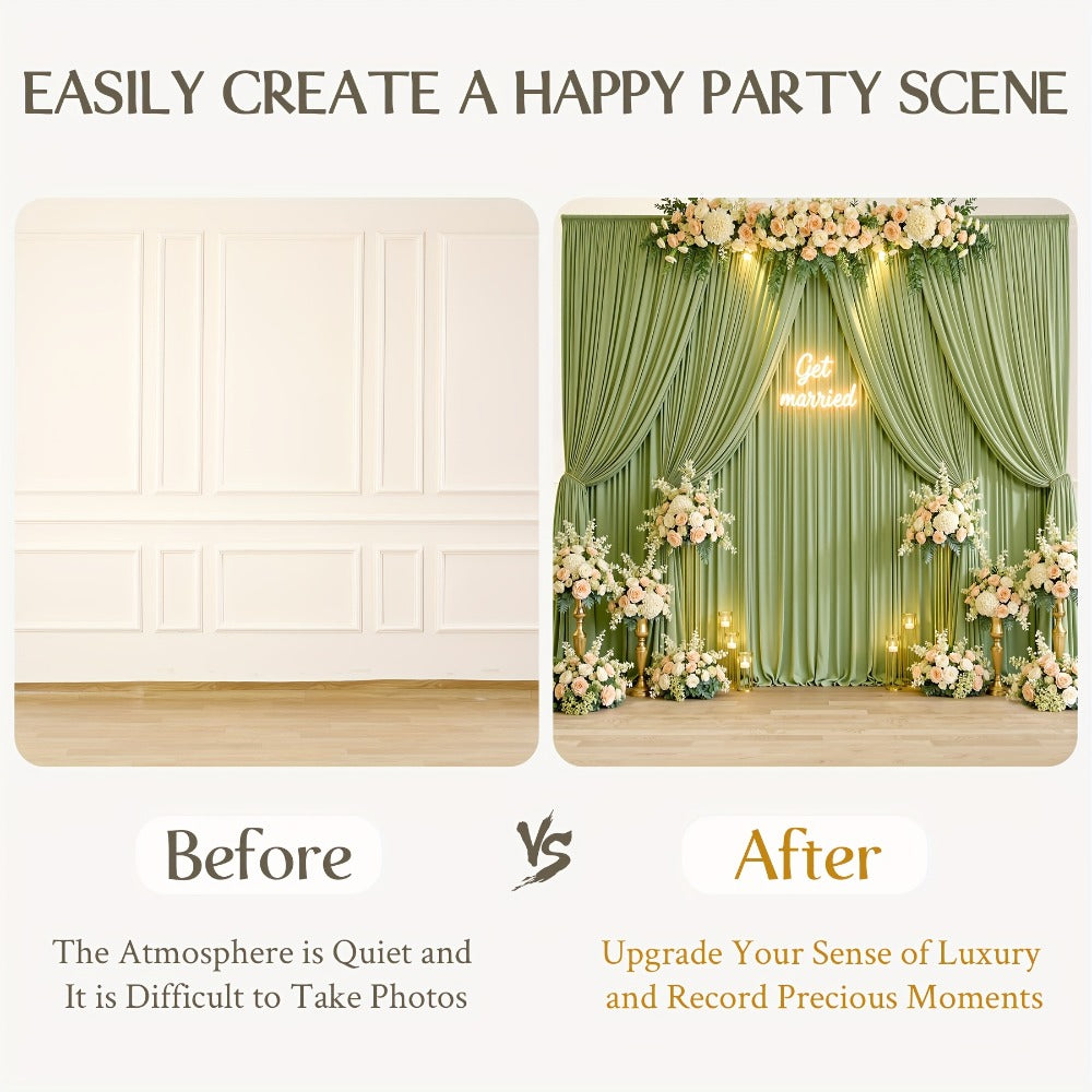 Elegant Fabric Backdrop Curtains 4pcs with Poles 59x85in Non-Transparent Wrinkle-Free Party Photo Backdrop for Wedding Birthday Bridal Shower Graduation Prom Christening Holiday Decor