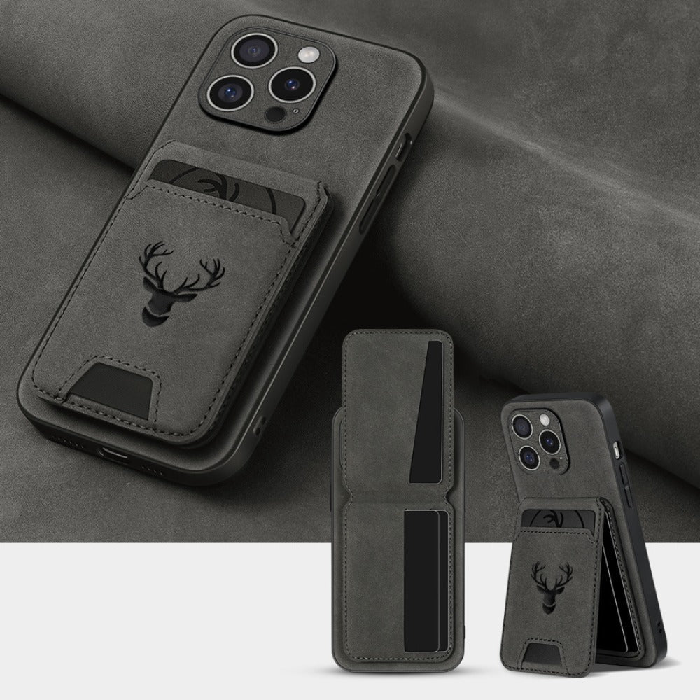 Wallet Phone Case for iPhone 16 Pro Max 16 Pro 16 Plus 16 15 14 13 12 11 Series Luxury PU Leather Flip Cover Card Holder Kickstand Magnetic Closure Moose Design – Men Women Gift