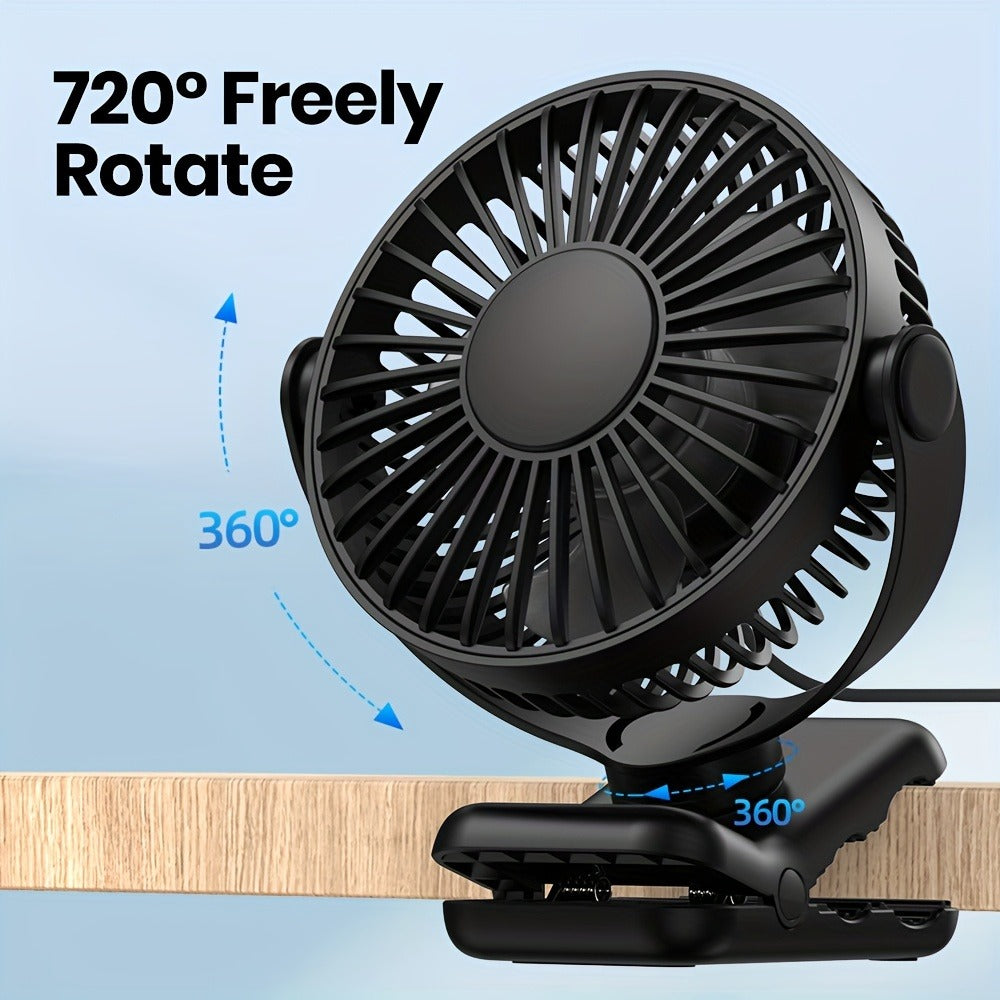 Clip on Fan USB Desk Fan, Brushless Motor Whisper Quiet Portable Mini Fan with Strong Clamp, USB Powered Personal Cooling Fan for Office Bedroom Dorm Stroller, 360° Adjustable, Black Pink