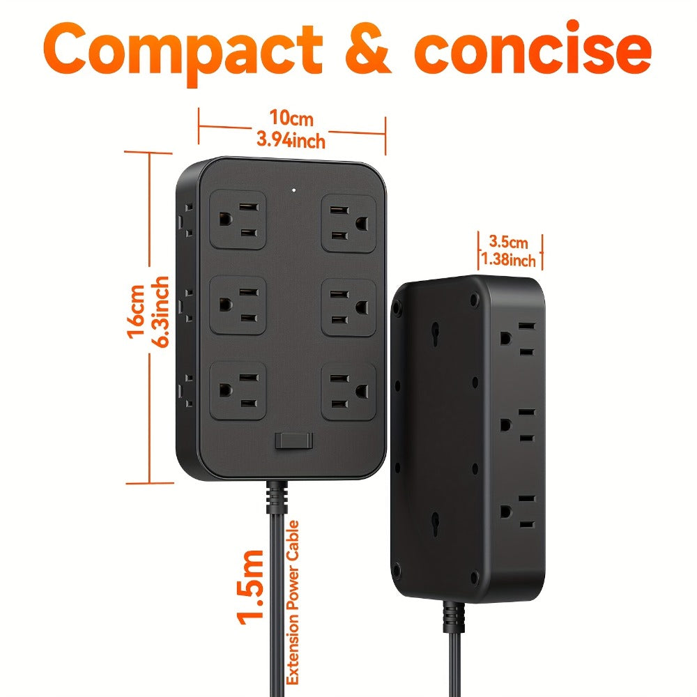12-Outlet Surge Protector Power Strip with One-Touch Master Switch 18-in-1 with 12 Spacious AC Outlets 4 USB-A 2 USB-C Ports Safe Portable Charging Station for Home Dorm Office Travel – Black & White