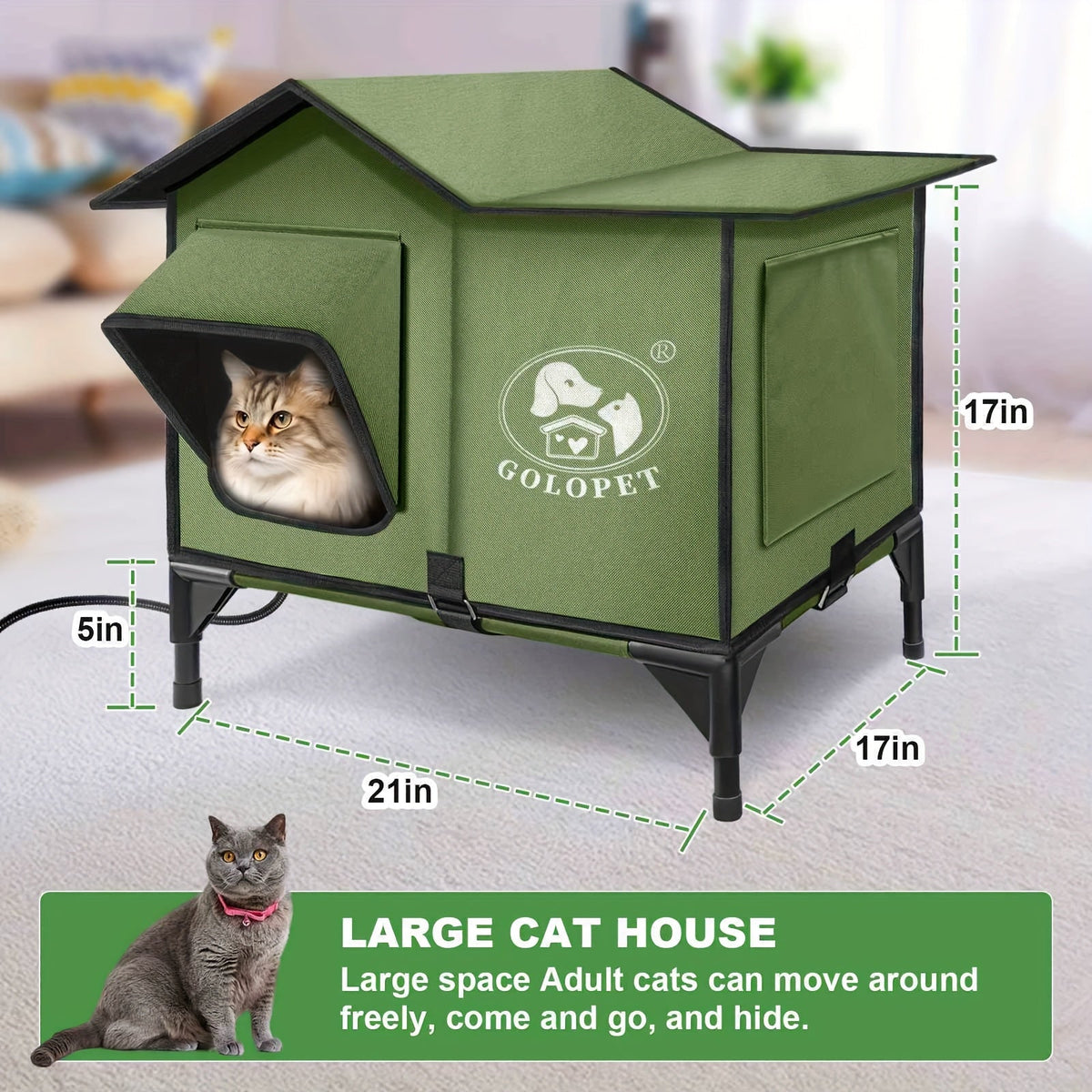 Elevated Cat House & Dog Bed with Detachable Heating Pad - Raised Outdoor Indoor Pet Bed for Cats Small Dogs, Durable Weatherproof Pet House with Removable Warm Pad, Multiple Sizes Available