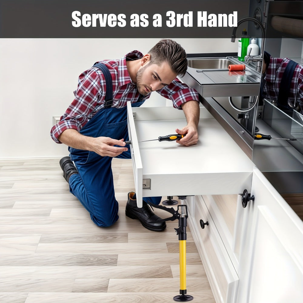 Telescopic Support Rods 2-Pack Third Hand Support System – 11.8–45.3 Inch Adjustable Steel Props, 88 lb Load Capacity, Thickened Base, for Drywall, Cabinet, Panel & Ceiling Installation