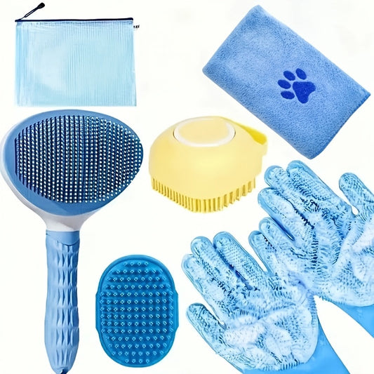 Dog Grooming Kit with Brush, Microfiber Towel, Washing Gloves & Shedding Tool
