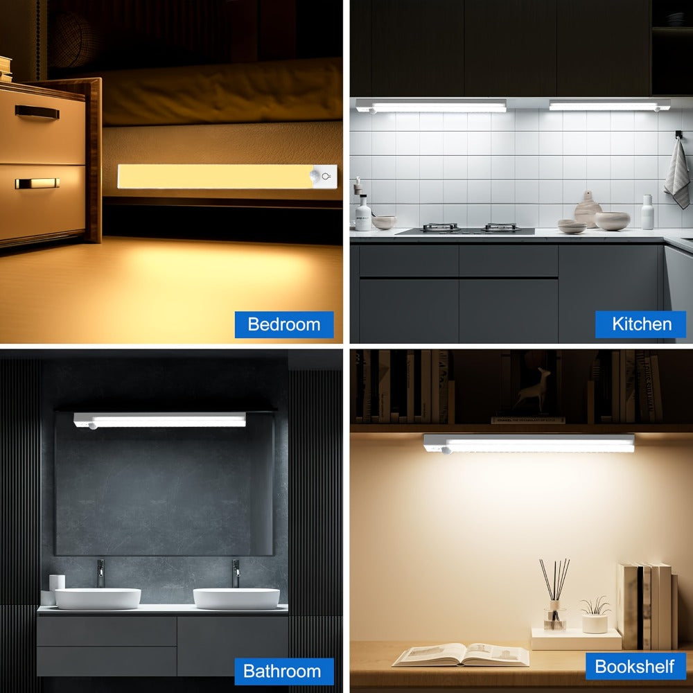 Motion Sensor Light 3 Pack USB Rechargeable LED Cabinet Light Dimmable 3 Color Temps Magnetic Base for Kitchen Closet Stairs Hallway Bedroom 7.87" 11.81"