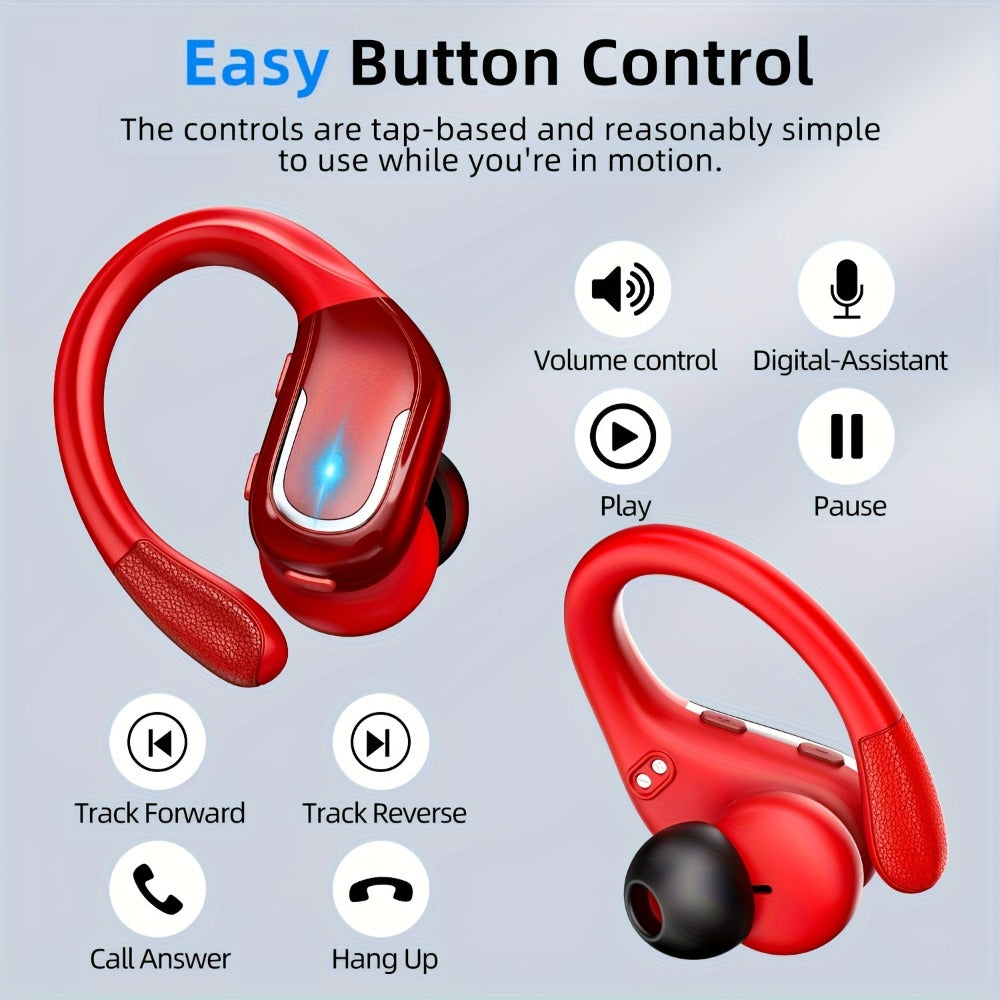 LIFEBEE Earhook Wireless Earbuds Dual LED Display ENC Noise Canceling Pure Bass Built-In Mic Secure Sport Fit for Running Gym Workout Cycling Sports Wireless Earphones