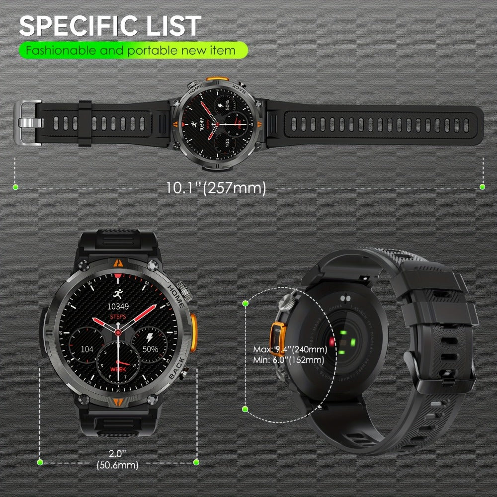 Men's Smartwatch with Bluetooth Calling & Message Notifications, 1.45" HD Touch Screen, IPX8 Waterproof, Step Counter, 300mAh 5-7 Day Battery, Steel & Silicone Strap – Smart Watch Compatible with iPhone & Android