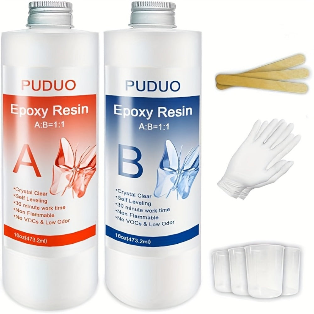 Fast-Curing Epoxy Resin Kit Low Odor Bubble-Free Non-Yellowing – 2-Part Casting Resin for Jewelry Accessories River Tabletops Crafts & Handicrafts, 32oz or 80oz