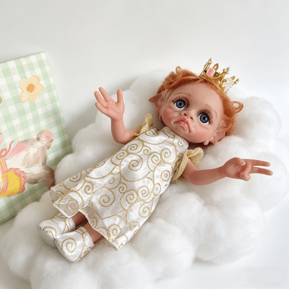 15-Inch Fairy Elf Reborn Doll with Wavy Hair and Random Crown