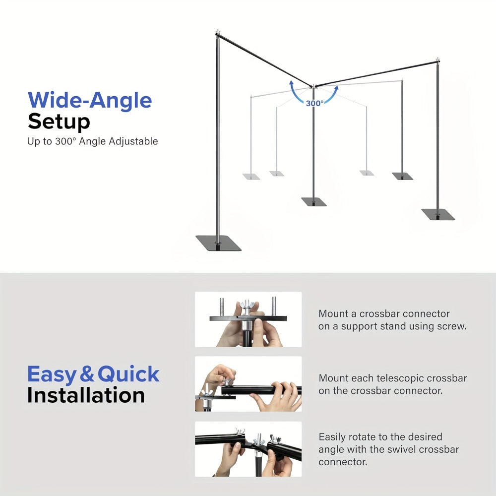 Background Support Stand System 19x6.5Ft 300° Rotating Connector Dual Crossbar with 6 Clamps 3 Weights Carrying Bag for Photography Studio Weddings Events