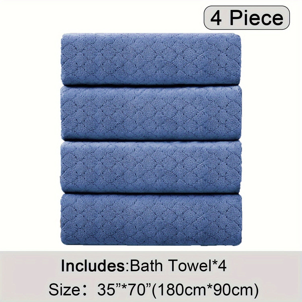 Oversized Bath Towel Set 4 Piece Diamond Pattern Microfiber - Ultra Soft Highly Absorbent Quick Dry | 10 Colors | Blue Green Black Gray Navy Orchid Brown Purple White Turquoise | Bathroom Hotel Gym Gift