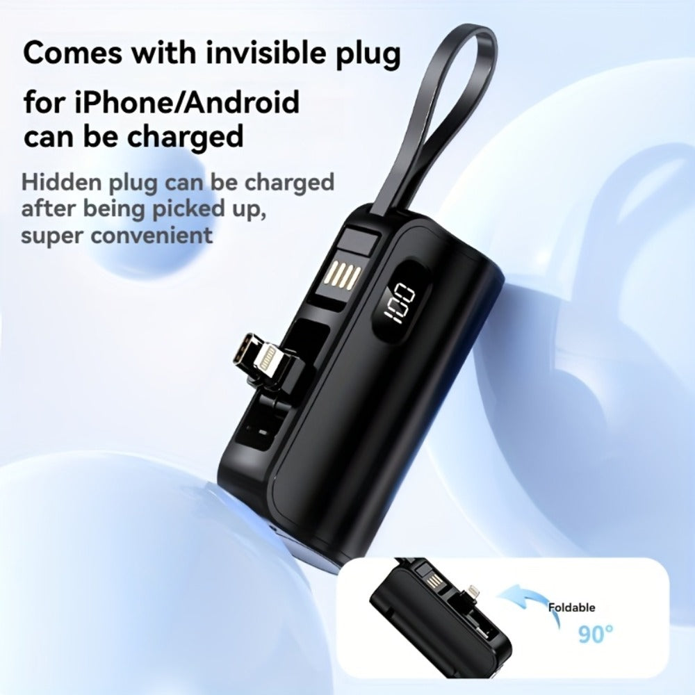 6000mAh 3-in-1 Mini Power Bank with Built-In USB-C & Lightning Cables, 22.5W Fast Charging Portable Charger LCD Display & Phone Stand, Compatible with iPhone Android USB-C Devices – Light Pink Black 2026