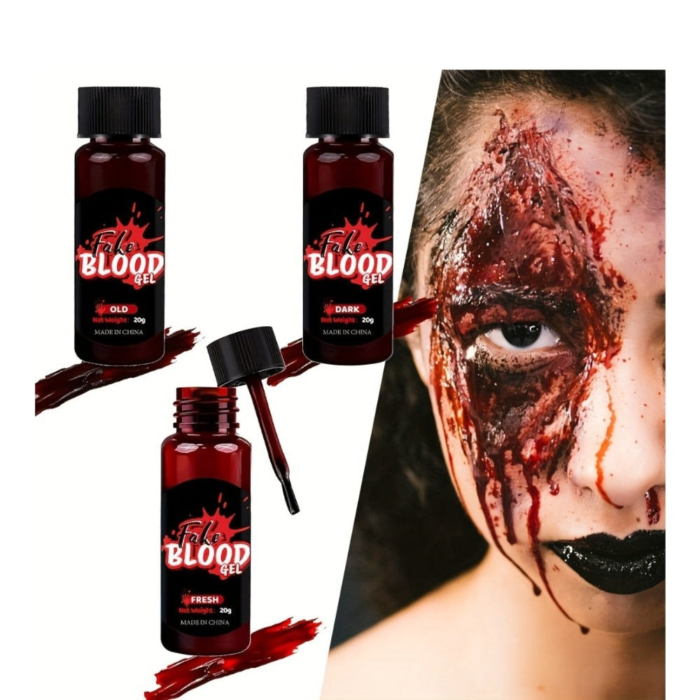 Fake Blood Makeup Kit 3pcs SFX Paste with Brush – Realistic Fresh Dark & Old Blood Special Effects Makeup for Halloween Zombie Vampire Cosplay Theater & Film