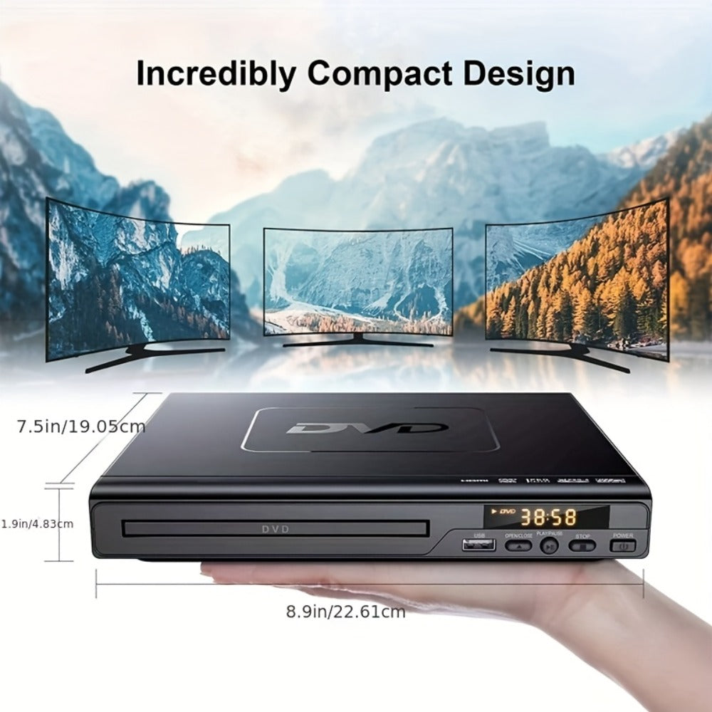 DVD Player for Seniors Region Free 1080P with USB Port & AV Cable – Simple Remote Control, Easy Setup, Plays DVD SVCD VCD CD-R MP3, Home Theater & Gift for Elderly, US Plug, Black