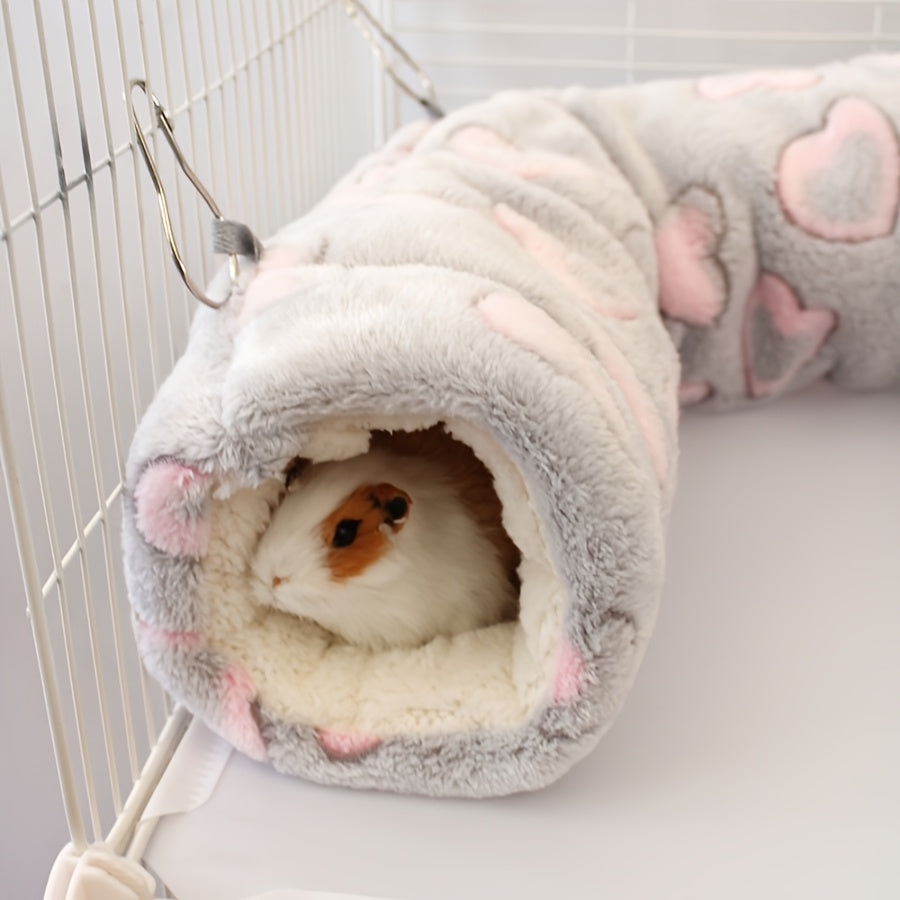 Hamster Tunnel Nest Plush Sleeping Bag – Soft Warm Small Animal Hideout with Hammock Passage for Hamsters, Guinea Pigs, Rats, Honey Possums & Dutch Pigs, Flower Branch Design, Pink & Green