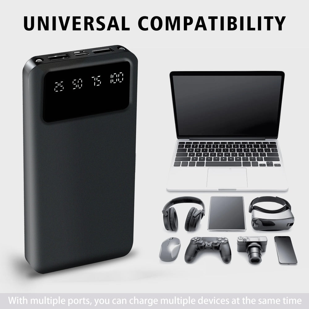 20000mAh Portable Power Bank Dual USB Output with LED & Digital Display – 5V 2.1A Charger, USB-C & Micro Input, Safe Polymer Lithium Battery for iPhone, Android & All Mobile Devices