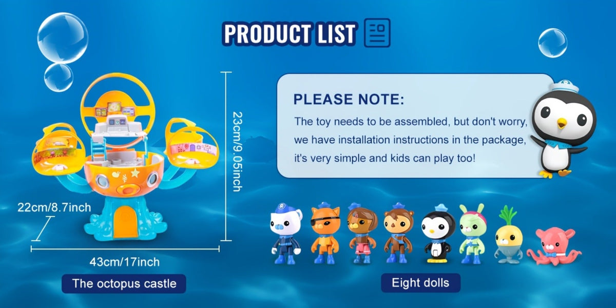 Octonauts Octopod Castle Adventure Playset – 8 Action Figures Glow Stickers Light Sound Effects, Interactive Ocean Toy Gift for Boys Girls Kids Ages 3+ Birthday Christmas