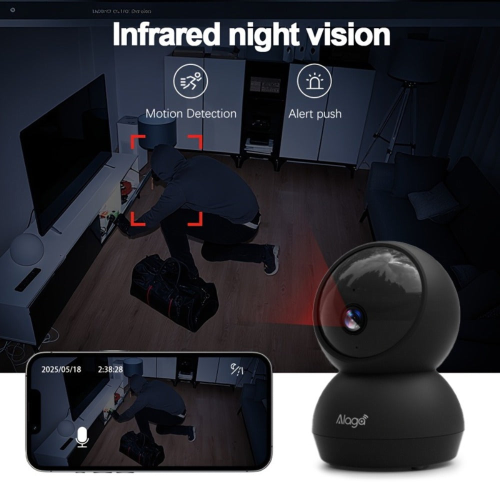 2K 4MP Indoor Security Camera 360° Full View, Dual Band 5G/2.4G WiFi, AI Motion Detection, Night Vision, Two-Way Audio, App Monitoring – Home & Office Surveillance