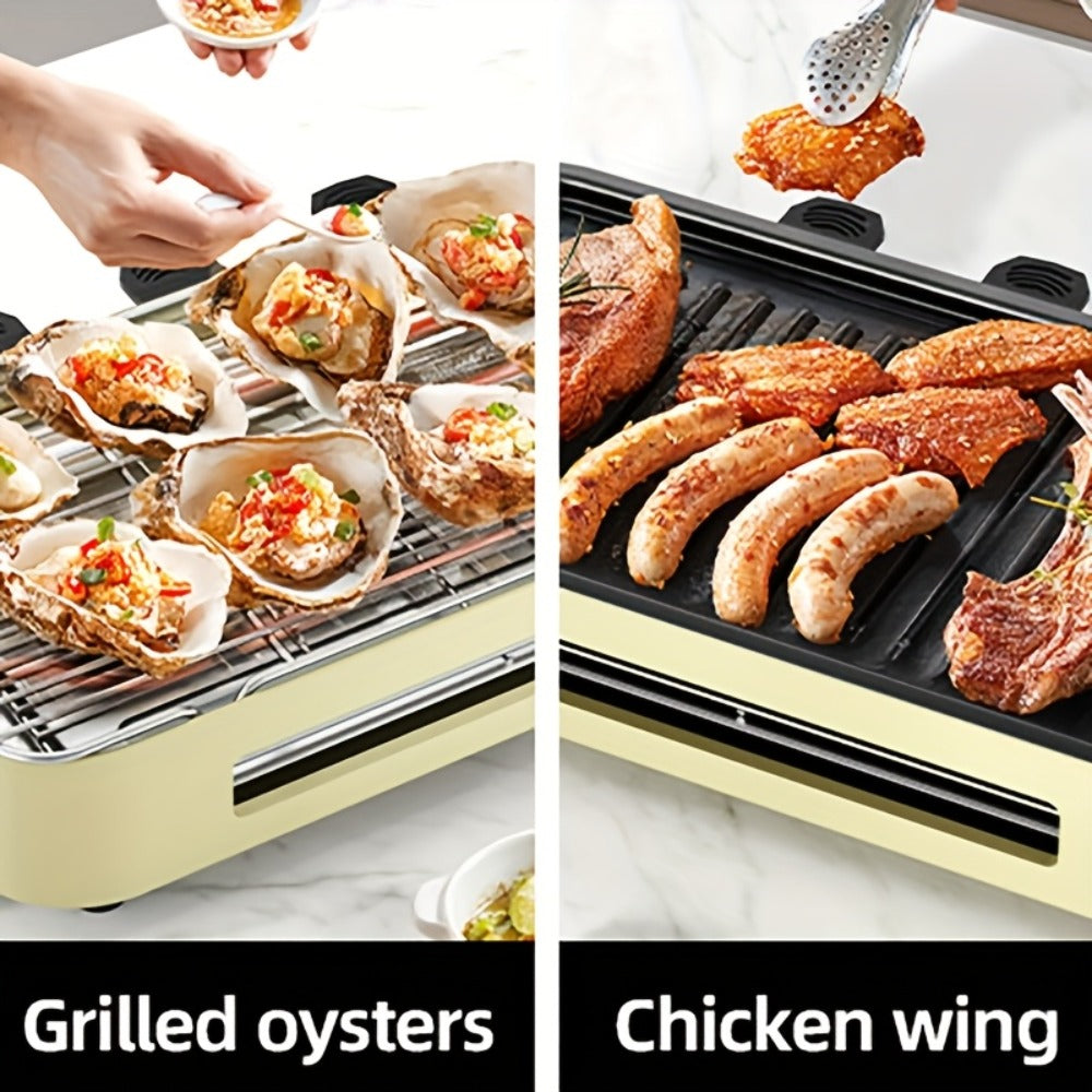 Electric BBQ Grill Indoor – 1500W Smokeless Tabletop Grill with Removable Frying Pan, Waffle Maker & Non-Stick Stainless Steel Plates, Adjustable Temperature, Perfect Christmas Housewarming Gift