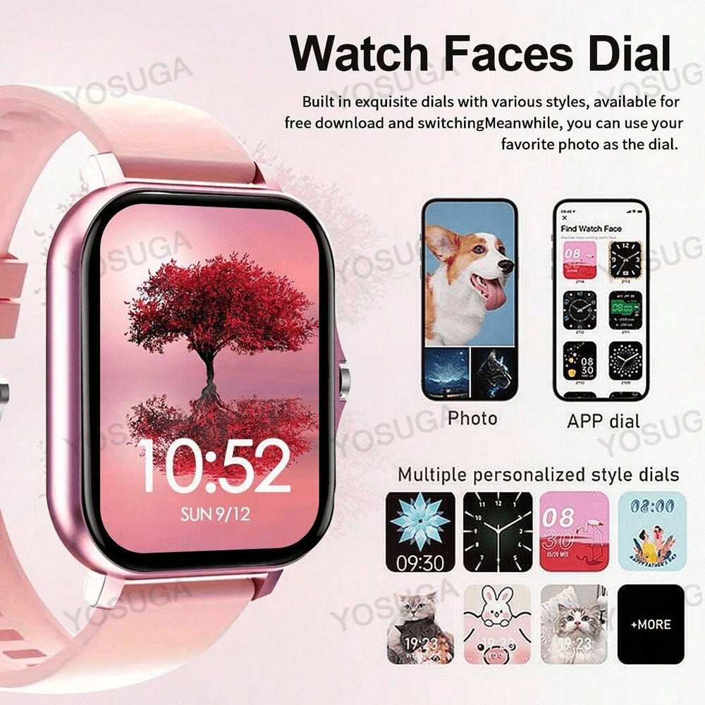 Smartwatch with Extra Strap Set, 1.83" Touch Screen, Wireless Calling, Multiple Sport Modes, Alarm Clock, Pedometer & Step Counter, USB Lithium Battery – Unisex Gift Compatible with iOS & Android