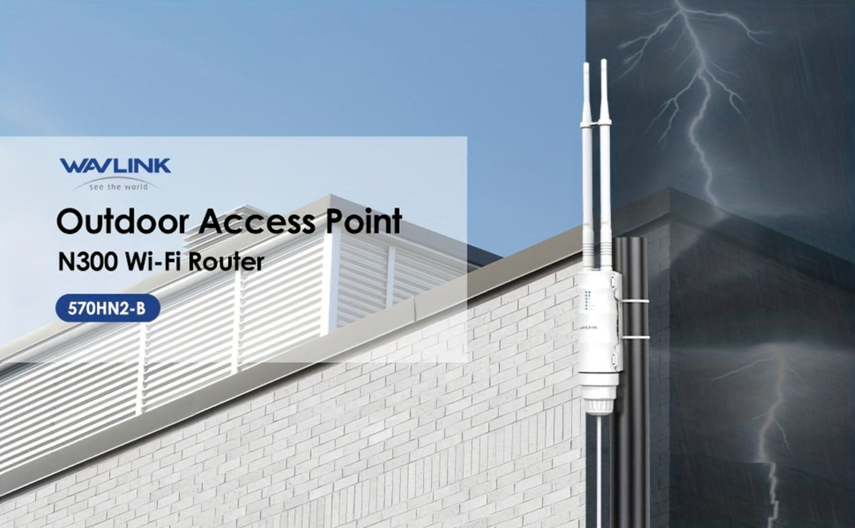 WAVLINK N300 Outdoor PoE WiFi Access Point 300Mbps - 2x7dBi Antennas 150m Range, AP Router Repeater 4-in-1 Modes, WAN/LAN Port, 32 Devices, for Factory Campus Hotel Community Street