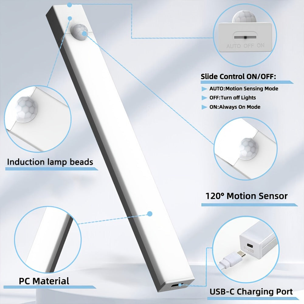 Motion Sensor LED Night Lights 6 Pack USB Rechargeable Magnetic – Smart Indoor Cabinet Lights Stair Lighting Strip Detachable Wireless Under Cabinet Light 3.94 7.87 11.81 Inch