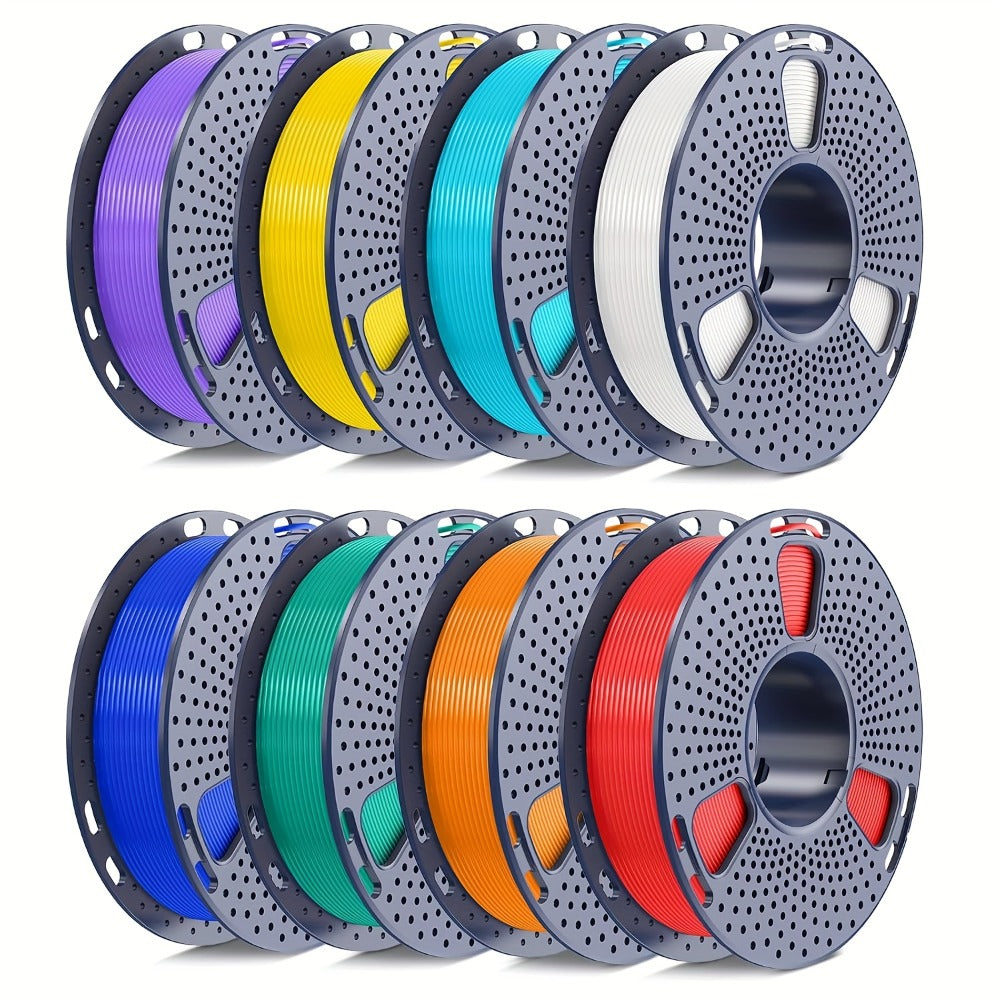 8-Color PLA Filament Bundle 8x250g 2kg – Vacuum Packed Neatly Wound 1.75mm 3D Printer Filament Variety Pack | White Red Orange Yellow Green Blue Cyan Purple | FDM Starter Gift Set