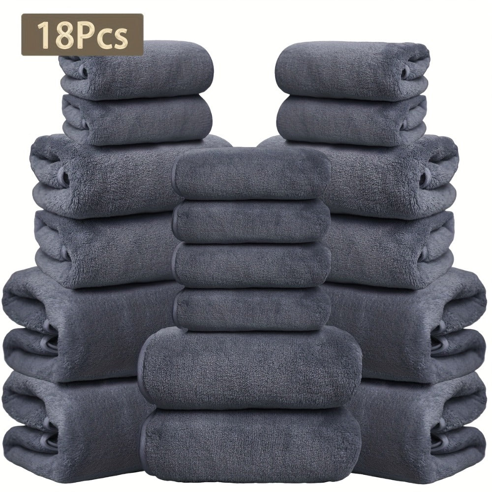 Coral Velvet Bath Towel Set 18pcs – 4 Bath Towels 4 Hand Towels 10 Washcloths Hotel Quality Soft Absorbent