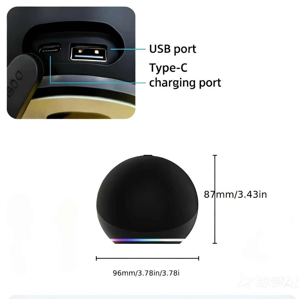 Spherical Bluetooth Speaker with RGB LED Light – Wireless Subwoofer, TWS Stereo Pairing, Portable Base, 360° Surround Sound, Globe Shape Wireless Speaker for Home, Desktop & Holiday Gifts