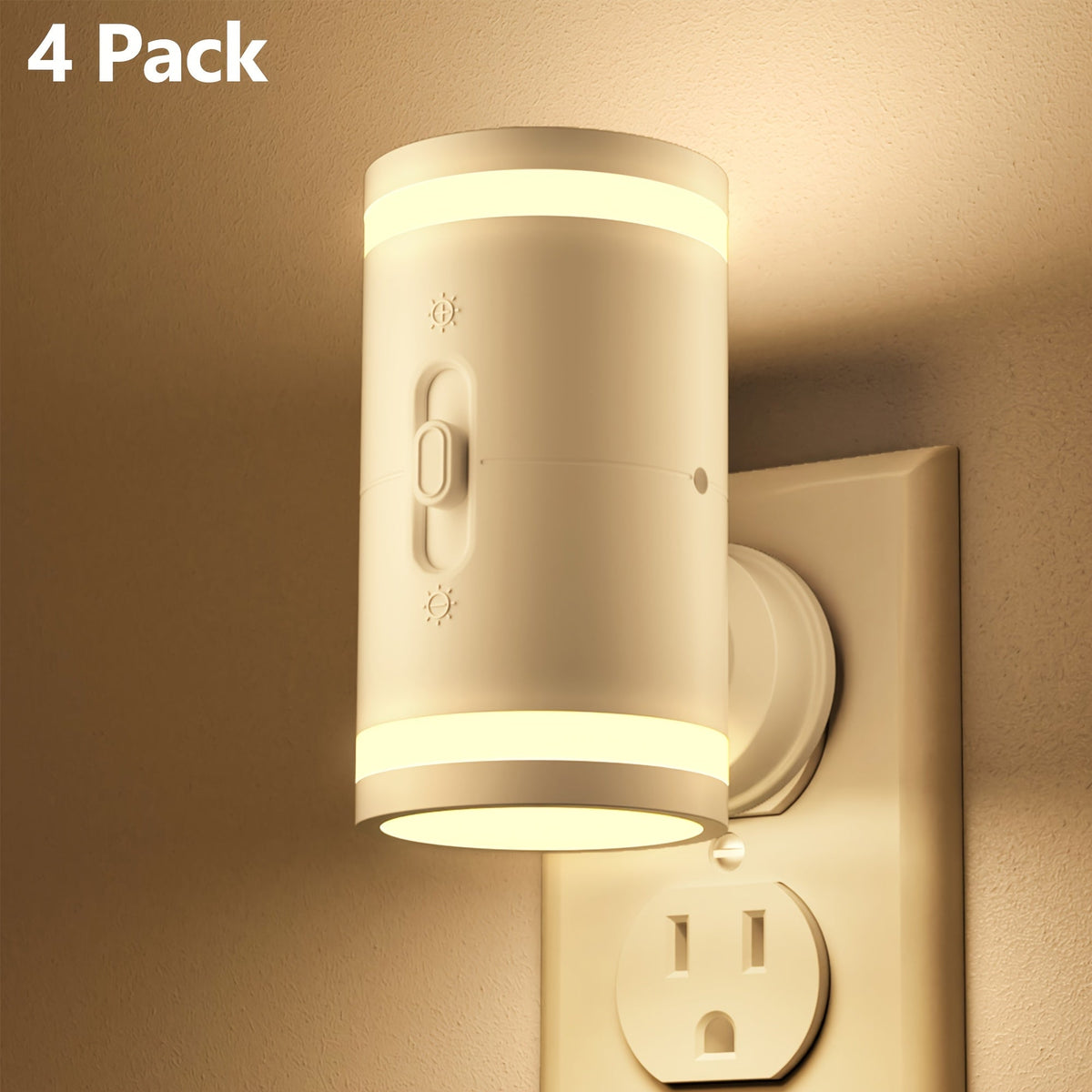 LED Night Light Plug In Dusk to Dawn Sensor – 5-120LM Adjustable Brightness, 3 Color Temperatures, Modern Plug-In Night Lights for Hallway, Bedroom, Staircase, Bathroom & Toddler Room, 2 or 4 Pack