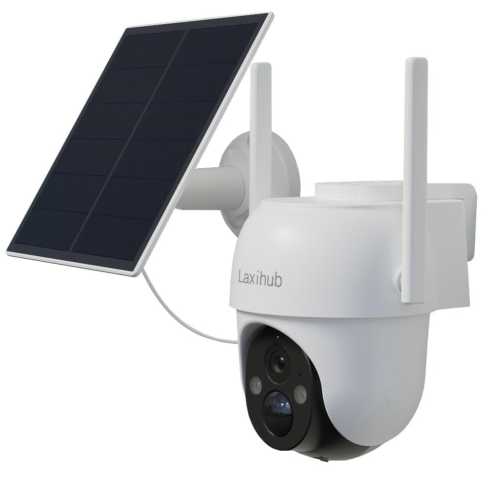 Wire-Free Solar Outdoor Security Camera 3MP PTZ 360° Pan-Tilt, AI Human Detection, Color Night Vision, Two-Way Audio, 2.4G WiFi, Cloud & SD Storage – Laxihub GO2T Wireless Weatherproof Camera