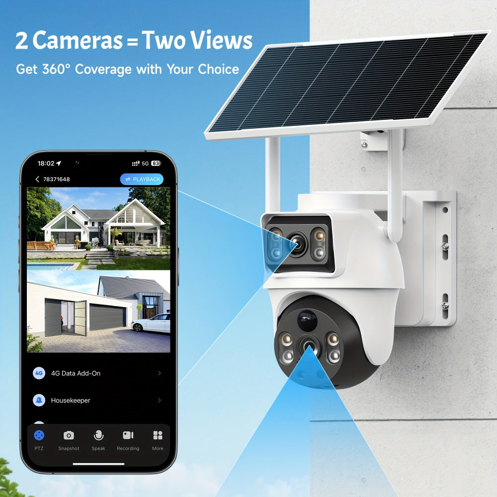 8MP 4G LTE Solar Security Camera Dual Lens PTZ 360° – No WiFi Needed, SIM Card Included, PIR Motion Detection, Full-Color Night Vision, Two-Way Audio, App Control, Outdoor Home & Farm Surveillance