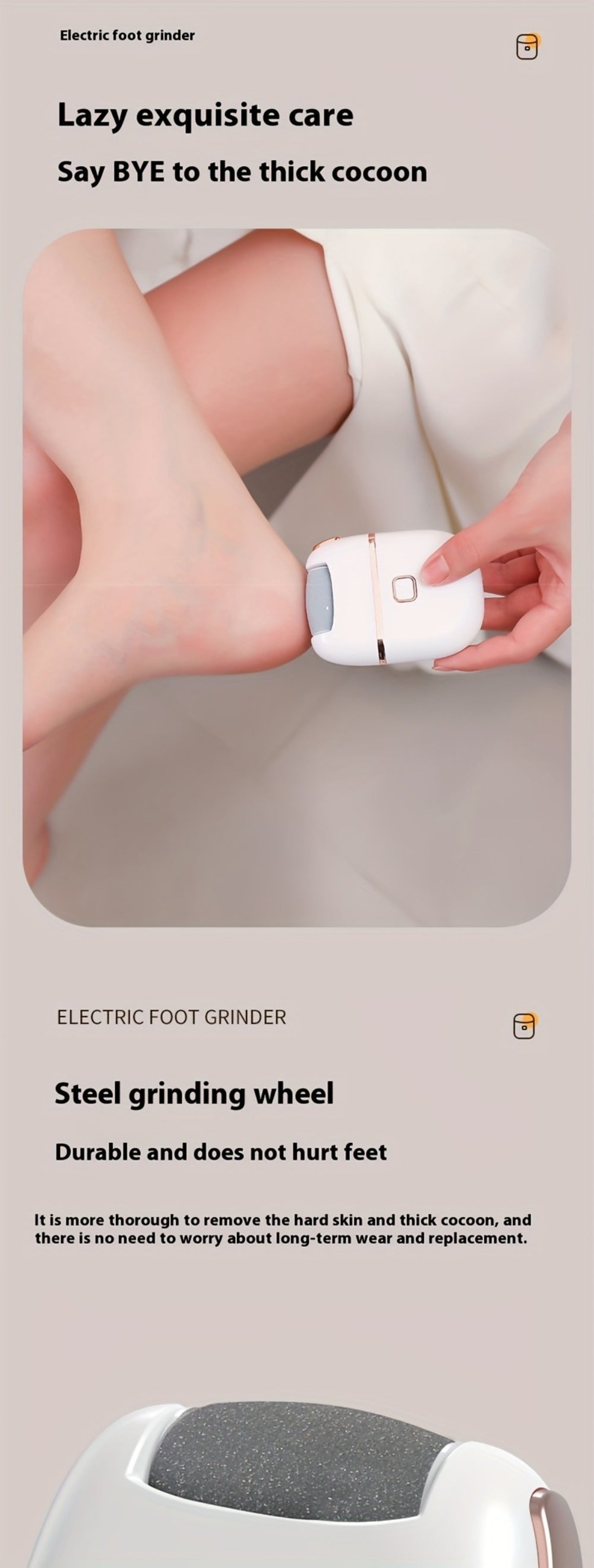 Callus Remover for Feet Electric Rechargeable Foot Grinder with 3 Grinding Heads & 2 Speed Settings – USB Portable Pedicure Tool for Cracked Heels Dry Dead Skin Removal Women Men