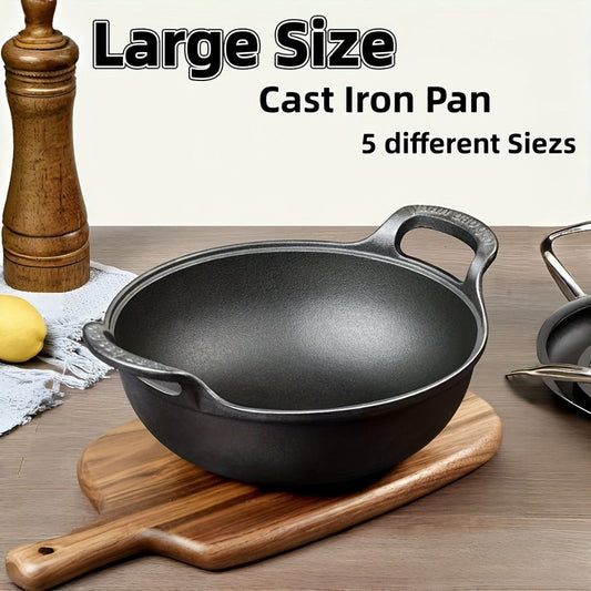 Cast Iron Wok with Dual Handles for Stir-Frying, 25–32 cm Sizes
