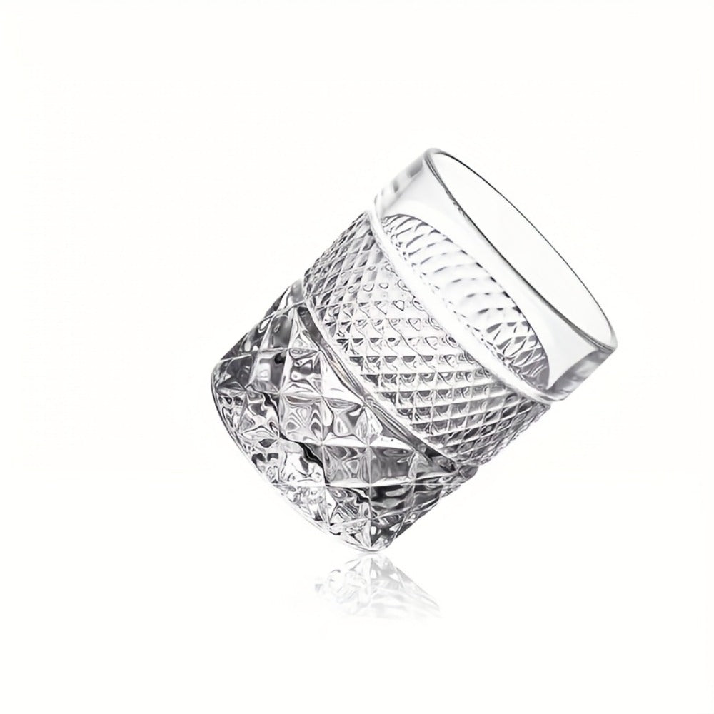 Italian Embossed Whiskey Glass – Handcrafted XO Cocktail Tumbler | Aesthetic Roostertail Bar Beer Water Glass for Home Bar Gifting Party
