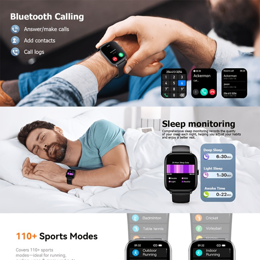 Smart Watch with Remote Photo Control & HD Voice Calling, Large Screen Unisex Smartwatch, Message Notifications, Multiple Sport Modes, Heart Rate Sleep Tracker, Compatible with iPhone & Android – Black Pink Silver Gold 5 Colors
