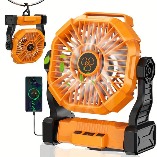Camping Fan with LED Lantern and Power Bank, 20000mAh Battery, Timer and Hanging Hook
