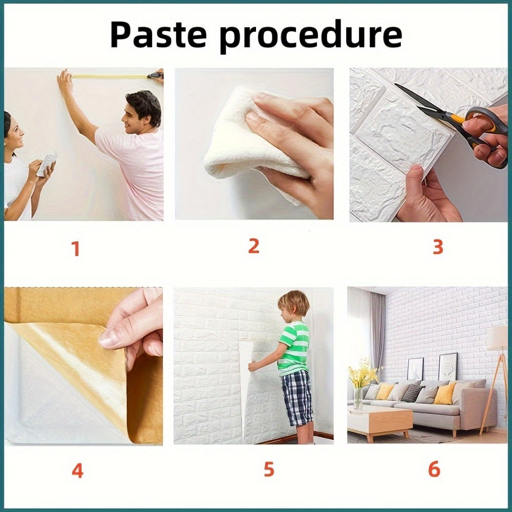 3D Foam Brick Wall Stickers 100pcs Self Adhesive Waterproof Peel and Stick Wallpaper Panels for Bedroom Living Room Bathroom Kitchen Home Decor White