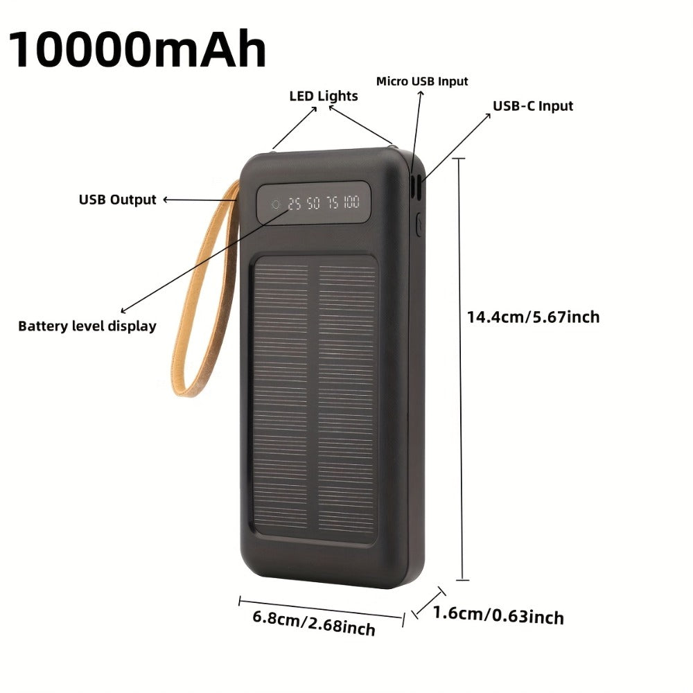 Solar Power Bank with Built-in 4 Cables LED Flashlight 15W Fast Charging Digital Display Dual USB USB-C Portable Charger 10000mAh 20000mAh 30000mAh for iPhone Android Camping Hiking